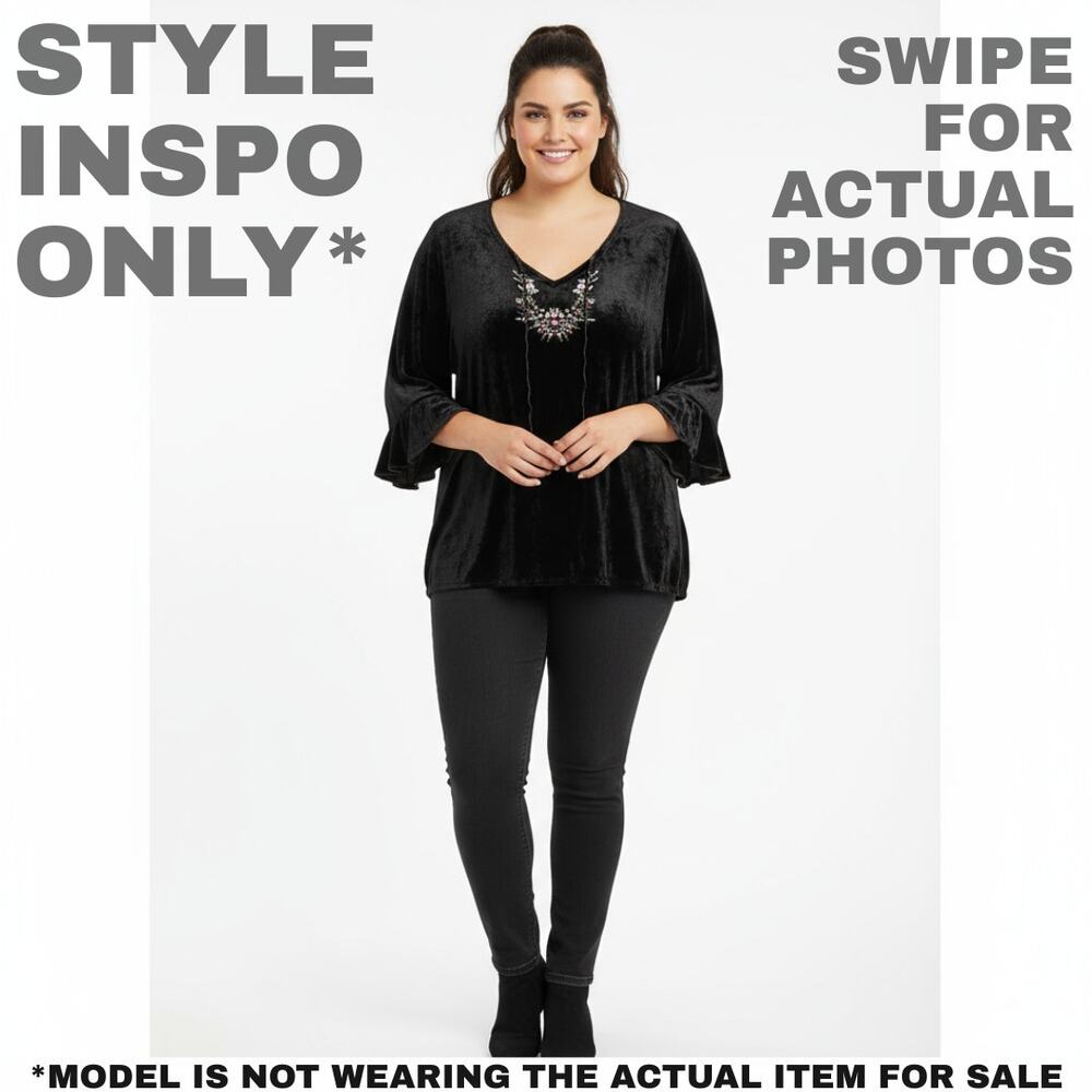 DCC Woman 2X Black Velvet Blouse/Top [180] - Picture 3 of 9